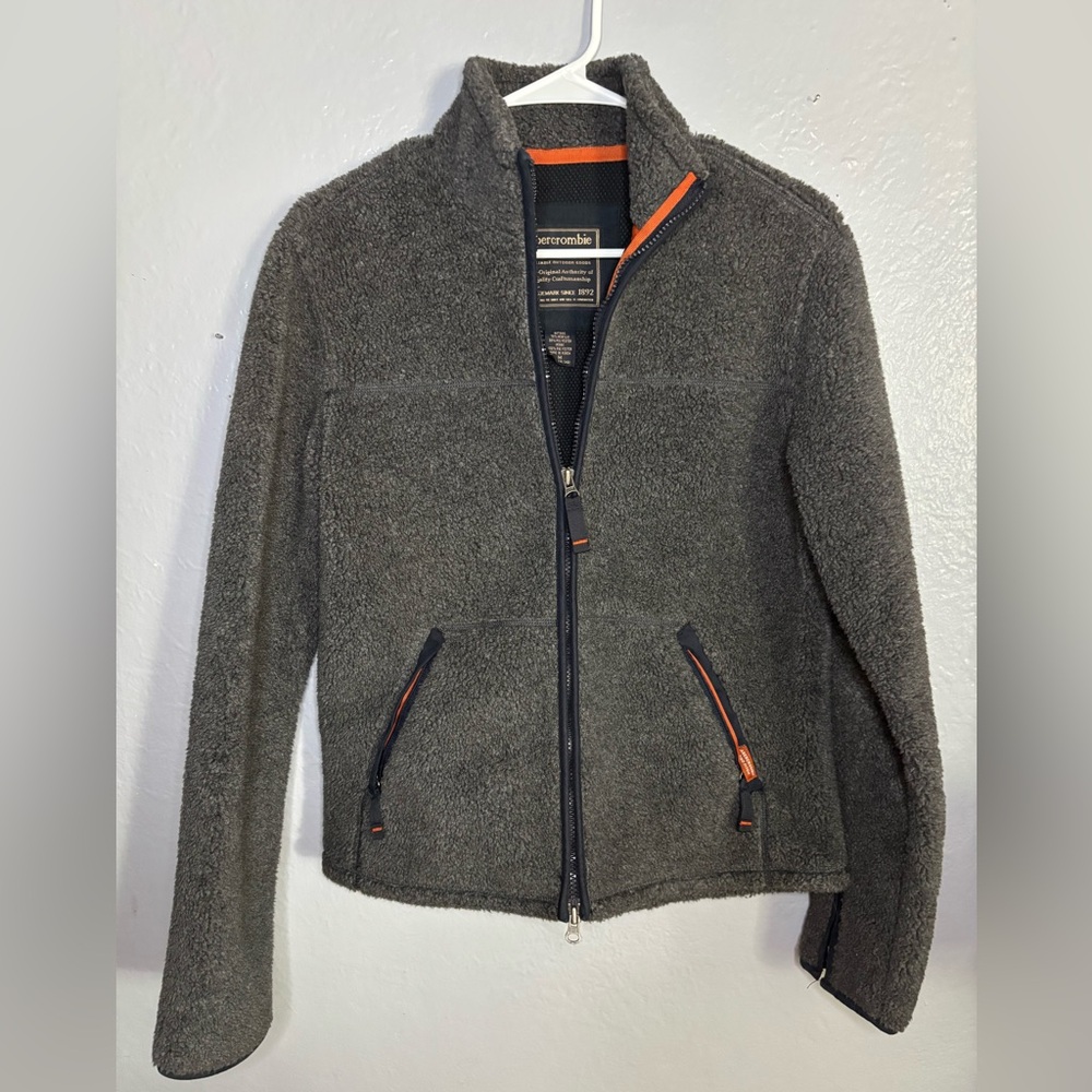 Vintage Abercrombie & Fitch Jacket Womens Medium Sherpa Gray Full Zipβ Pockets